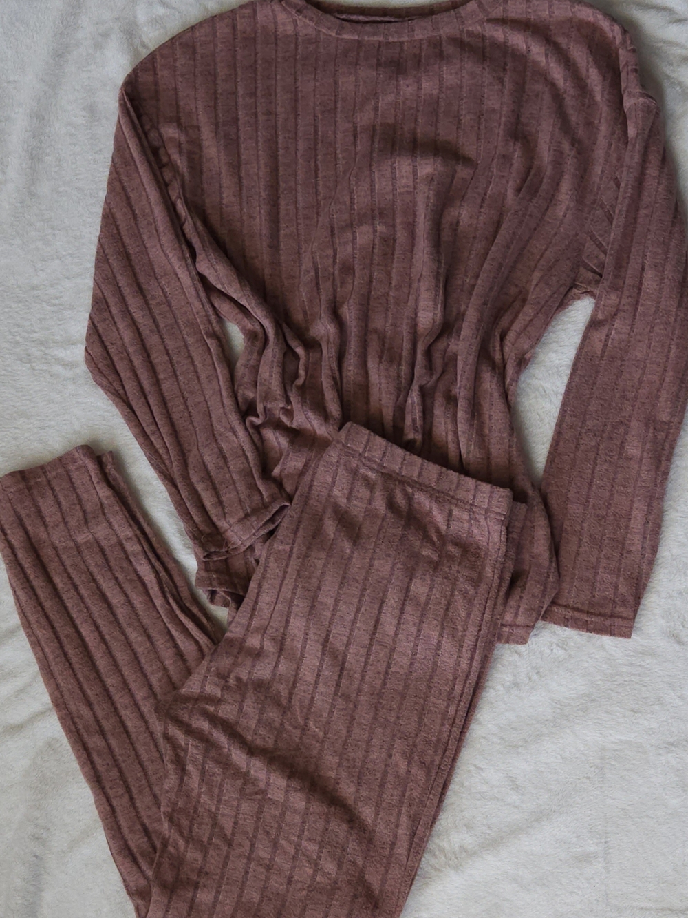SHEIN Two Piece Ribbed Knit Lounge Set - Mauve Pink - Large (8/10)